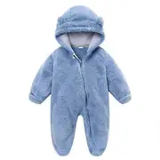 Nevenka Baby Fleece Footie Snowsuit Cartoon Bear Warm Hooded Outfits-Blue