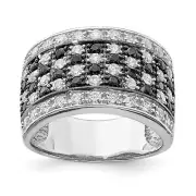 Silver Rhodium Black & White CZ Checkerboard Ring QR2742