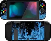 PlayVital Blue Flame Protective Case for Nintendo Switch, Soft TPU Slim Case Cover for Nintendo Switch joycon Console with Colorful ABXY Direction Button Caps