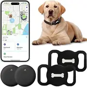 [2 Pack] Item Locator, VISOOP Bluetooth Tracker Finder Works with Apple Find My(iOS Only), Pet Tracker with Collar Holder, Waterproof, Replaceable Battery for Pets/Luggage/Suitcases and More-Black