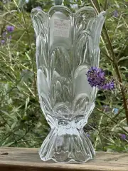 New Toscana Frosted Bohemia Crystal Vase Layered Flower Petal Design 9”1/4 Tall