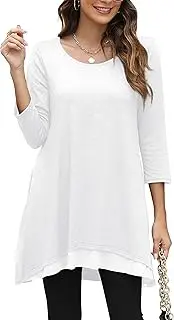 [Poetsky] Womens 3/4 Sleeve Tunic Tops to Wear with Leggings Layered Chiffon Hem Casual Long Shirts with Pockets