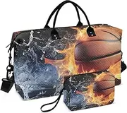 [ZRYSMY] Duffel Bag for Traveling, Basketball Fire Water Travel Bag Gym Bag, with Multiple Interior Pockets Shoulder Weekender Bag for Women Men with Toiletry Bag 20.5L x 1.9W x 13.8H, Multi-Colored