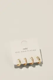 [Rubi] Rubi - 2Pk Small Earring - Gold plated diamante OS GOLD PLATED DIAMANTE