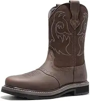 [NORTIV 8] Steel Toe Cowboy Boots for Men Western Square Toe Leather Work Boots with Hazard Protection,for Construction Farming Bronco Trailblazer
