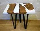 White Epoxy Resin Top Center Sofa Coffee Table, Corner Side Table, Home Decors