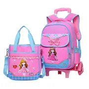 29L 2 Pcs Kids Trolley Backpack Shoulder Bag Camping Trolley Case With Wheels PINK COLOR
