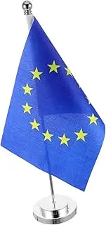 jojofuny European Union Desk Flag with Stand Base Elegant Table Decoration for Office Classroom and Holiday Home Decor National Flag for Festive Cheer
