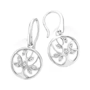 Sterling Silver White Cubic Zirconia Tree of Life Drop Earrings