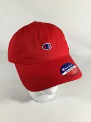 Champion Hat Cap Adjustable Red Relax Fit Cotton Curved Bill OSFM