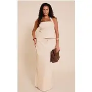 Plus White Premium Linen A Line Maxi Skirt, White