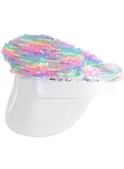Pastel Rainbow Sequinned White Festival Hat