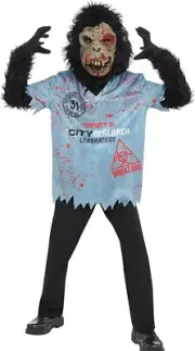 Zombie Chimp Costume Kids Scary Monkey Chimpanzee Halloween XL Child