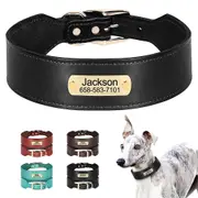 Didog 2" Wide Personalized Large Dog Collars Name Plate Engraved Leather for Pets L XL Black L:Neck 38-46cm