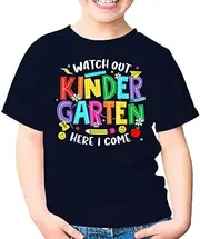 [SDVN] Watch Out Kindergarten Here I Come Kinder Back to School Unisex Kids Shirt Gift Boy Girl Youth T-Shirt (Navy;XS)