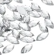 uxcell Marquise Gems, 100 Pcs 15x7mm Acrylic Rhinestones Flat Back Navette Horse Eye Crystal Gems for Jewelry Making DIY Craft, White
