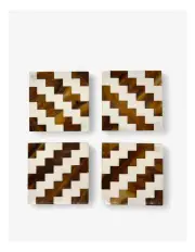 [Yellow Drama] Handmade Geometric Wood & Resin Coasters (Set of 4)