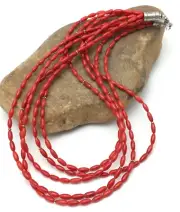 Red Bamboo Coral 5 Strand Navajo Pearls Sterling Silver Necklace 22" 04165