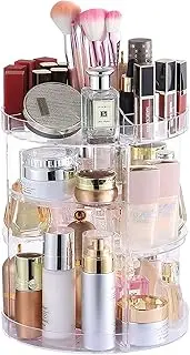 Cq acrylic 360 Degree Rotating Makeup Organizer for Bathroom,4 Tier Adjustable Spinning Cosmetic Storage Cases and Make Up Holder Display Cases,Clear