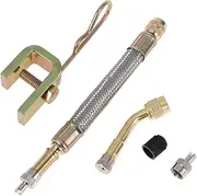 X AUTOHAUX 1 Set 135 Degree Copper Tire Valve Extension with Flexible Stainless Steel 125mm Tyre Valve Inflation Adapter for Car Motorcycle RV Truck Bike