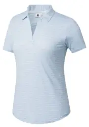 New Ladies FootJoy WOMENS OPEN COLLAR STRIPE Polo Golf Shirt, SKYWAY/WHITE,SMALL