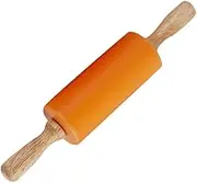 Cabilock Mini Non Stick Silicone Rolling Pin with Wooden Handle Heat Resistant Dough Roller for Cookies Pastries and Fondant Convenient Kitchen Tool Orange