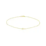 14K Solid Yellow Gold Hammered Mini Cross on DC Paper Clip Chain Anklet