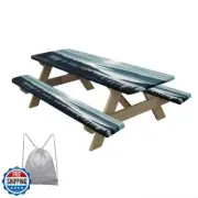 Mountain Landscape Picnic Table Cover with Bench Covers Misty Forest River Re