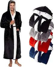[Ross Michaels] Mens Sherpa-Lined Hooded Long Bathrobe - Full Length Luxury Plush Big & Tall Robe