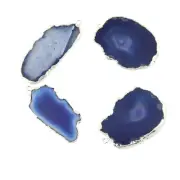 4 Pcs Lot Royal Blue Agate Slice Silver Plated DIY Making Single Bail Connectors