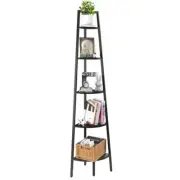 Corner Shelf, 5-Tier Corner Bookshelf with Metal Frame, Ladder 5 Tier Black