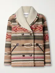 [Marant Étoile] Marant Étoile - Dorcas Double-breasted Fleece-lined Wool-blend Jacquard Coat - Camel - FR 38 FR 38 Brown