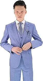 [SIRRI] Boys Textured 8 Piece Formal Suit - Slim Fit Set for Page Cut, Wedding, Communion, Age 1-16, Sky Blue, 3 Years