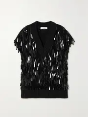 [Valentino Garavani] Valentino Garavani - Pailette-embellished Ribbed Wool And Mohair-blend Top - Black - small small Black