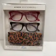 AIMEE KESTENBURG +1.50 Blue light blocking READING Glasses W/Case RED/BLACK