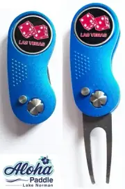 GOLF SWITCHBLADE LAS VEGAS DICE Divot Repair Tool + Ballmarker Blue Roll 7 Craps