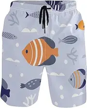 [GuoChe] Mens Funny Swim Trunks Batfish Blue Orange Geometric Quick Dry Bathing Suits Beach Swim Shorts Pants with Mesh Lining