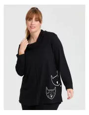 [Taking Shape] Natural Kitty Panel Tunic Black