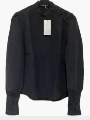 VERONIQUE BRANQUINHO Black Silk Blouse Top Runway Size 36 miu Celine
