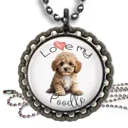Love My Poodle Puppy Dog Bottle Cap Necklace Love Fur Baby Apricot Poodle