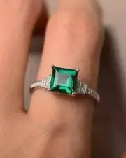 1.78 C Square Cut Natural Emerald Diamond Engagement Ring14K solid white gold