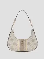 GUESS Taupe Logo Erenia Top Zip Shoulder Bag in Grey