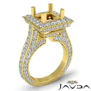 Diamond Engagement 2.1Ct Ring Halo Pave Set 18k Yellow Gold Princess Semi Mount