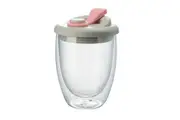 Double Walled Glass Juice Cup With Silicone Leak-Proof Cover-Pink