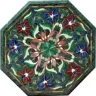 18” Green Marble Side Table Top – Handmade Inlay with Semi-Precious Stones Works
