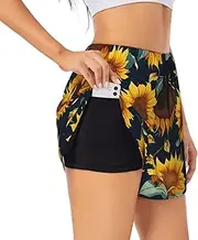 [GaxfjRu] Beautiful Sunflower Print Print Women's Running Shorts High Waisted Running Shorts Pocket Sporty Gym Elastic Short