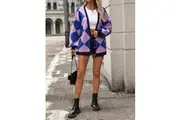 Jackey Argyle Print Button Down Cardigan - Blue
