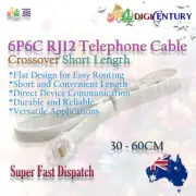 Short RJ12 6P6C Crossover Reverse Flat Cable - Telecom Modem Device Links White