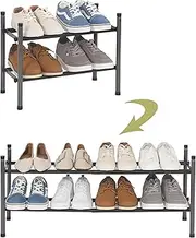 2 Tier Shoe Rack, Expandable Shoe Storage Organizer Rack for Closet, Stackable Shoe Rack for Entryway, Adjustable Small Shoe Rack for Cabinet, Front Door Entrance, Small Space, Garage