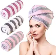 YHPDYL 3 Pack Microfiber Hair Dring Towel Wrap for Women,Fast Drying Hair Turban, for All Hair Style Anti Frizz, Large Hair Towel with Button